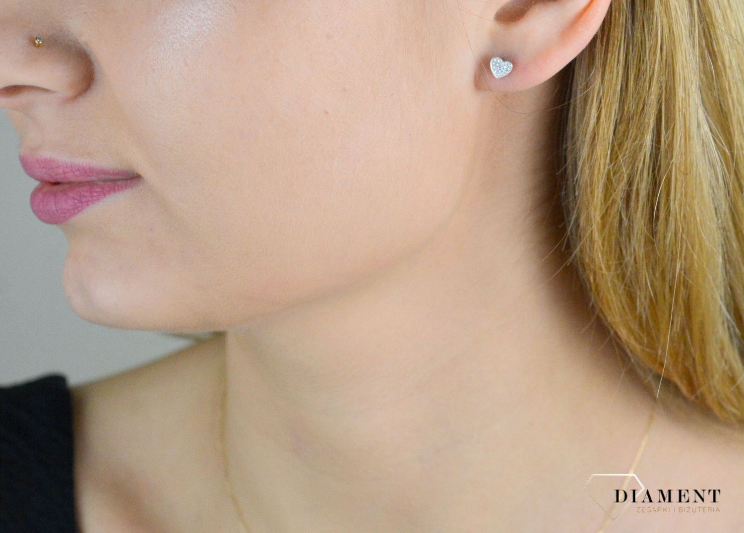 Kolczyki złote damskie 585 wkrętki serduszka z diamentami 0,07 ct E66698Y S.jpg